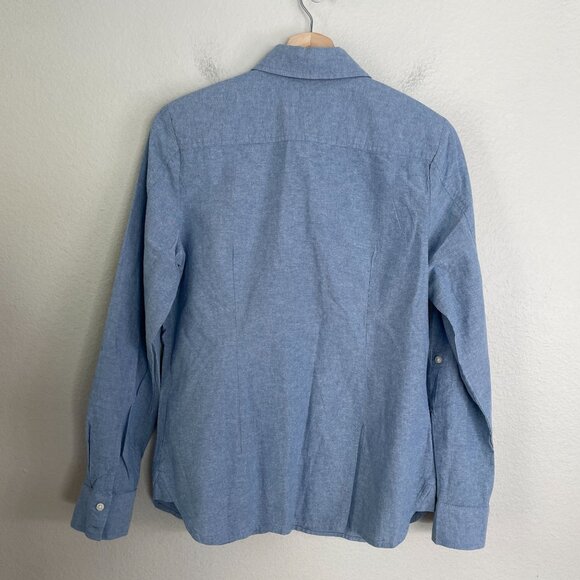 Tommy Hilfiger Womens Medium Light Blue Cotton Button Up Shirt Roll Tab Sleeve - Picture 9 of 9